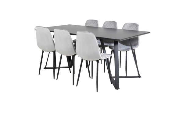 Imagine Marina Dining Table - Black top / Black Legs +Polar Diamond Dining Chair - Black Legs - Grey Velvet_6