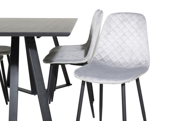 Imagine Marina Dining Table - Black top / Black Legs +Polar Diamond Dining Chair - Black Legs - Grey Velvet_6