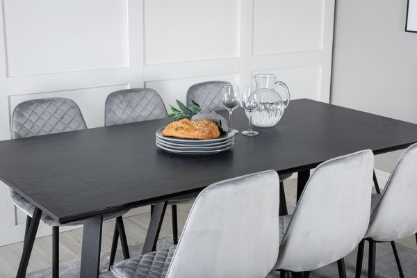 Imagine Marina Dining Table - Black top / Black Legs +Polar Diamond Dining Chair - Black Legs - Grey Velvet_6