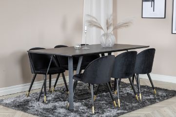 Imagine Masa de dining Marina - BLack top / Black Legs + Scaun de dining Velvet Brass - Black / Black_6