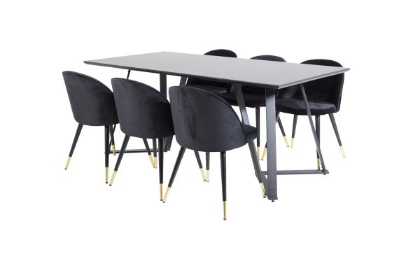 Imagine Masa de dining Marina - BLack top / Black Legs + Scaun de dining Velvet Brass - Black / Black_6