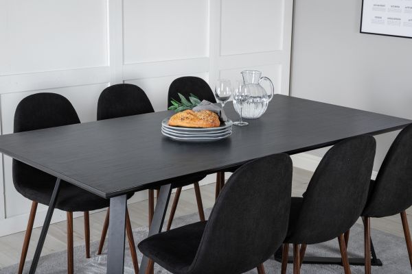 Imagine Masa de dining Marina - blat negru / picioare negre + Scaun de dining Polar - picioare din nuc - material textil negru_6