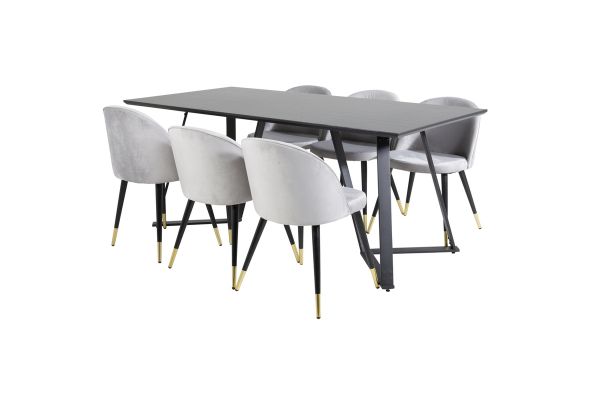 Imagine Masa de dining Marina - blat negru / picioare negre + Scaun de dining Velvet - Brass Grey deschis / Negru_6