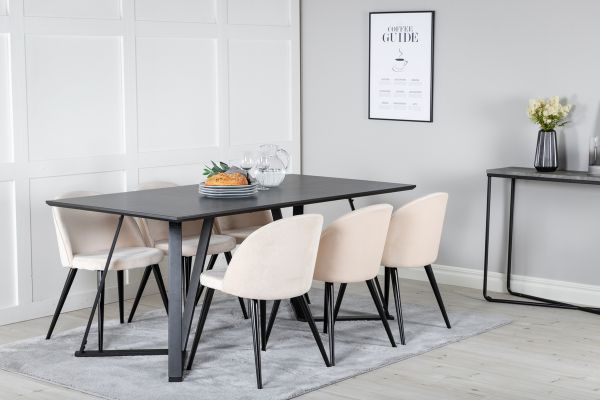 Imagine Marina Dining Table - Black top / Black Legs +Velvet Dining Chair - Beige / Black_6