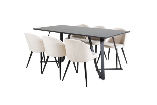 Imagine Marina Dining Table - Black top / Black Legs +Velvet Dining Chair - Beige / Black_6