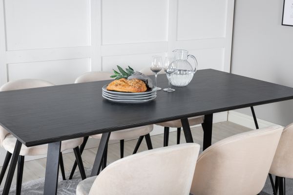 Imagine Marina Dining Table - Black top / Black Legs +Velvet Dining Chair - Beige / Black_6