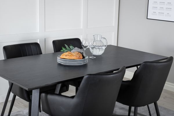 Imagine Masa de Dining Marina - Blat negru / Picioare negre + Comfort - Scaun de dining - Stejar / Negru