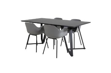 Imagine Tabelul de dining Marina - Blat Negru / Picioare Negre + Scaun de dining din plastic Comfort - Picioare Negre - Plastic Gri_4