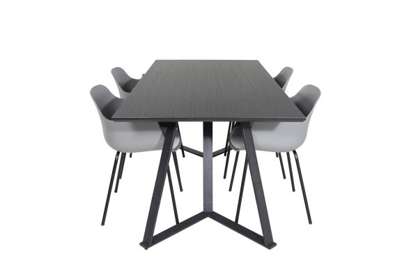 Imagine Tabelul de dining Marina - Blat Negru / Picioare Negre + Scaun de dining din plastic Comfort - Picioare Negre - Plastic Gri_4