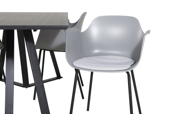 Imagine Tabelul de dining Marina - Blat Negru / Picioare Negre + Scaun de dining din plastic Comfort - Picioare Negre - Plastic Gri_4