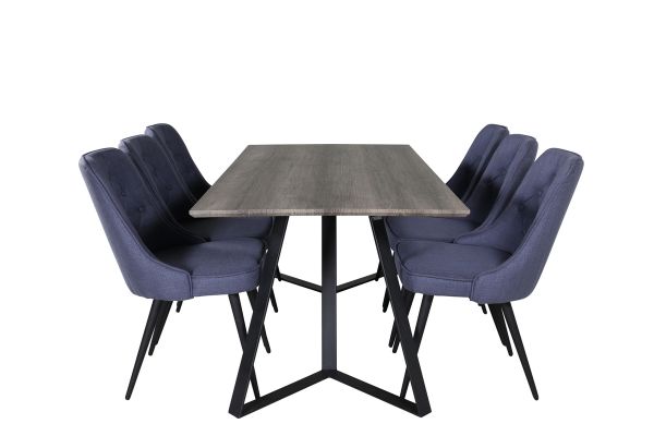 Imagine Masa de dining Marina - 180*90*H75 - Gri/Negru+Scaun de dining Velvet Deluxe - Picioare Negre - Material albastru_6