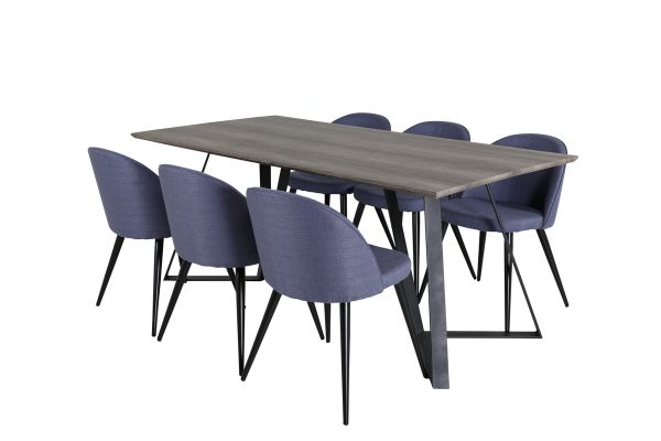 Imagine Masa de dining Marina - 180*90*H75 - Gri / Negru + Scaun de dining de catifea - Picioare negre - Material albastru_6