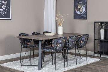 Imagine Masa de dining Marina - 180*90*H75 - Gri / Negru + Scaun de dining Vault - Picioare negre - Material imprimeu floral negru_6