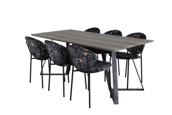 Imagine Masa de dining Marina - 180*90*H75 - Gri / Negru + Scaun de dining Vault - Picioare negre - Material imprimeu floral negru_6