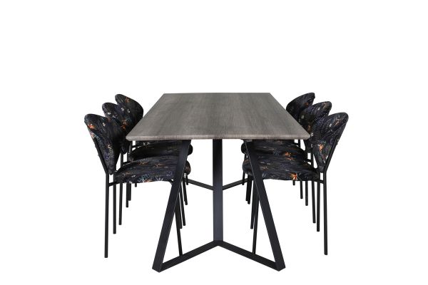 Imagine Masa de dining Marina - 180*90*H75 - Gri / Negru + Scaun de dining Vault - Picioare negre - Material imprimeu floral negru_6