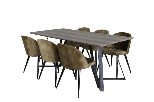 Imagine Masa de dining Marina - 180*90*H75 - Gri/Negru+Scaun de dining din catifea - picioare negre - Catifea verde prafuit_6