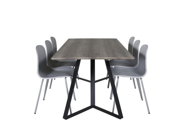 Imagine Masa de dining Marina - 180*90*H75 - Gri/Negru + Scaun de dining Arctic - Picioare gri - Plastic gri_6