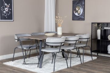 Imagine Marina Dining Table - 180*90*H75 - Grey / Black+Arrow armchair - Black Legs - Grey Velvet_6