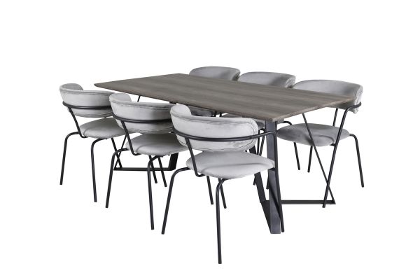 Imagine Marina Dining Table - 180*90*H75 - Grey / Black+Arrow armchair - Black Legs - Grey Velvet_6