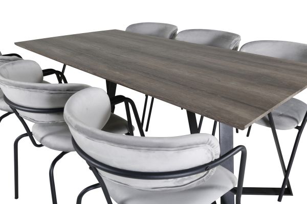 Imagine Marina Dining Table - 180*90*H75 - Grey / Black+Arrow armchair - Black Legs - Grey Velvet_6