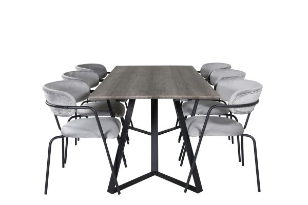 Imagine Marina Dining Table - 180*90*H75 - Grey / Black+Arrow armchair - Black Legs - Grey Velvet_6