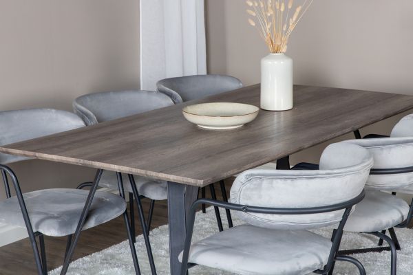 Imagine Marina Dining Table - 180*90*H75 - Grey / Black+Arrow armchair - Black Legs - Grey Velvet_6