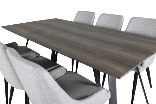 Imagine Masa de dining Marina - 180*90*H75 - Gri / Negru+Scaun de dining Plaza - Picioare negre - Material textil gri deschis_6