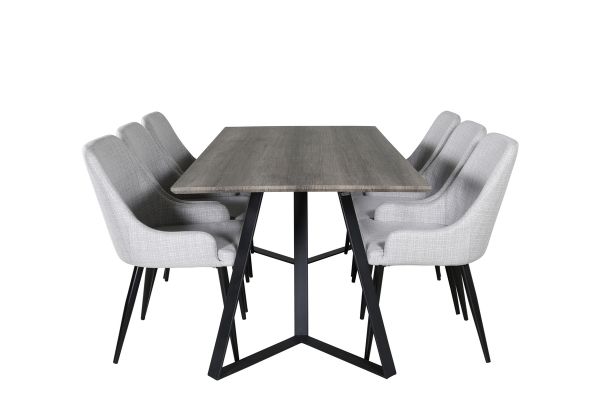 Imagine Masa de dining Marina - 180*90*H75 - Gri / Negru+Scaun de dining Plaza - Picioare negre - Material textil gri deschis_6