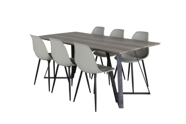 Imagine Masa de dining Marina - 180*90*H75 - Gri/Negru + Scaun de dining din plastic polar - Picioare negre/Gri_6