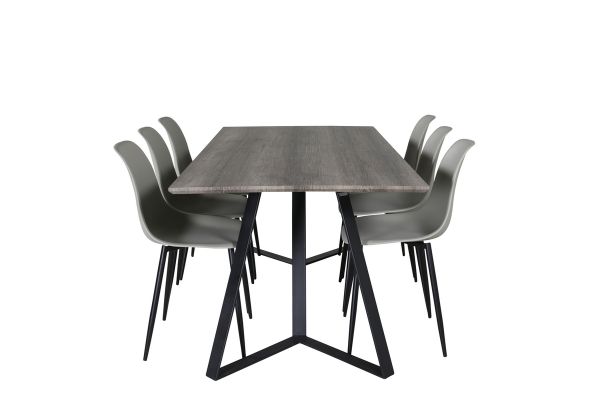 Imagine Masa de dining Marina - 180*90*H75 - Gri/Negru + Scaun de dining din plastic polar - Picioare negre/Gri_6