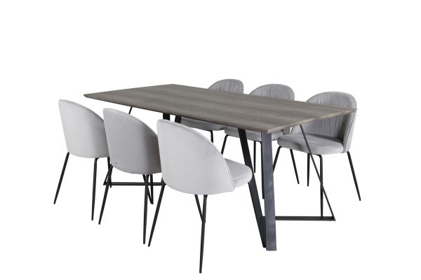 Imagine Masa de Dining Marina - 180*90*H75 - Gri / Negru+Scaun de masa Wrinkles - Picioare negre - Catifea gri_6