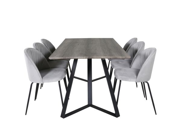 Imagine Masa de Dining Marina - 180*90*H75 - Gri / Negru+Scaun de masa Wrinkles - Picioare negre - Catifea gri_6