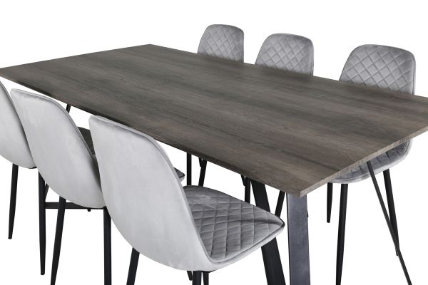 Imagine Marina Dining Table - 180*90*H75 - Grey / Black+Polar Diamond Dining Chair - Black Legs - Grey Velvet_6