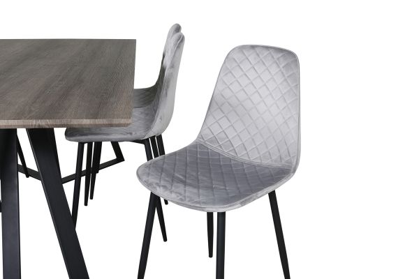 Imagine Marina Dining Table - 180*90*H75 - Grey / Black+Polar Diamond Dining Chair - Black Legs - Grey Velvet_6