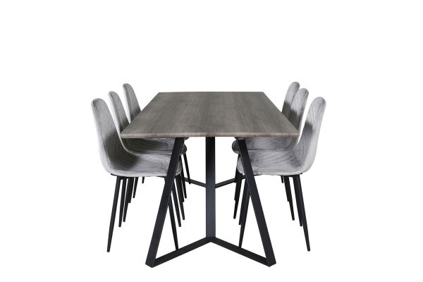 Imagine Marina Dining Table - 180*90*H75 - Grey / Black+Polar Diamond Dining Chair - Black Legs - Grey Velvet_6