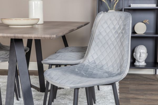 Imagine Marina Dining Table - 180*90*H75 - Grey / Black+Polar Diamond Dining Chair - Black Legs - Grey Velvet_6