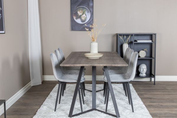 Imagine Marina Dining Table - 180*90*H75 - Grey / Black+Polar Diamond Dining Chair - Black Legs - Grey Velvet_6