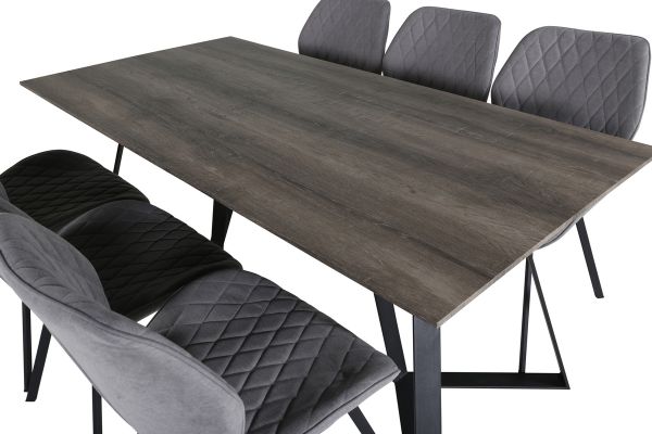 Imagine Masa de dining Marina - 180*90*H75 - Gri / Negru + Scaun de dining Gemma - Picioare Negre - Material Gri_6