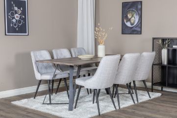 Imagine Masa de dining Marina - 180*90*H75 - Gri / Negru + Scaun de dining de lux din catifea - Picioare negre - Material gri deschis_6