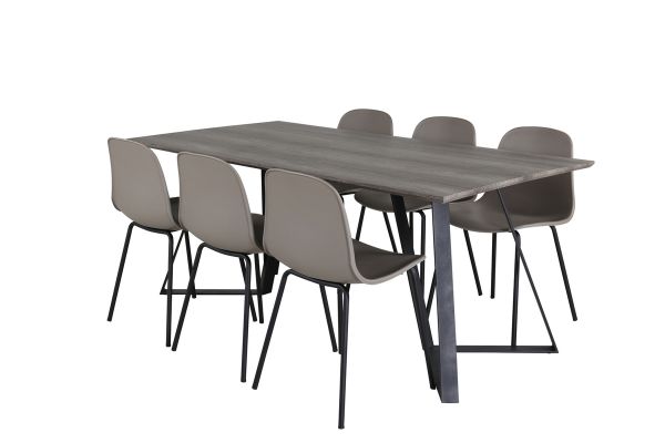 Imagine Masa de dining Marina - 180*90*H75 - Gri / Negru+Scaun de dining Arctic - Picioare Negre - Plastic Kaki_6