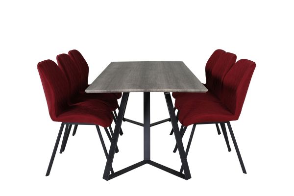 Imagine Masa de dining Marina - 180*90*H75 - Gri / Negru + Scaun de dining Gemma - Picioare negre - Material rosu_6