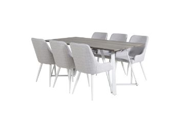 Imagine Te rog să traduci complet Marina Dining Table - Gri "stejar" / Picioare albe + Scaun de masă Plaza - Picioare albe - Țesătură gri deschis_6