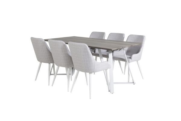 Imagine Te rog să traduci complet Marina Dining Table - Gri "stejar" / Picioare albe + Scaun de masă Plaza - Picioare albe - Țesătură gri deschis_6