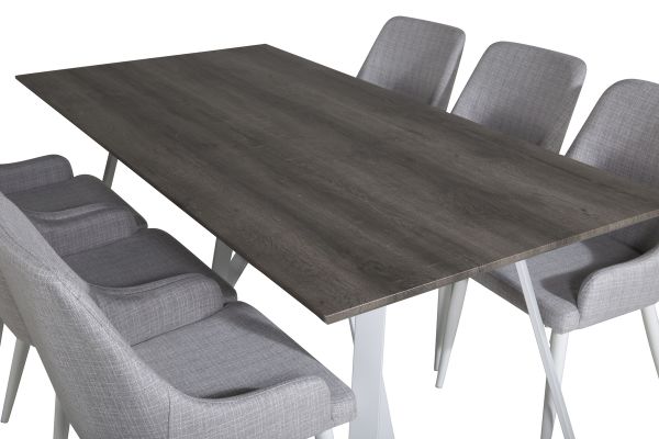 Imagine Te rog să traduci complet Marina Dining Table - Gri "stejar" / Picioare albe + Scaun de masă Plaza - Picioare albe - Țesătură gri deschis_6