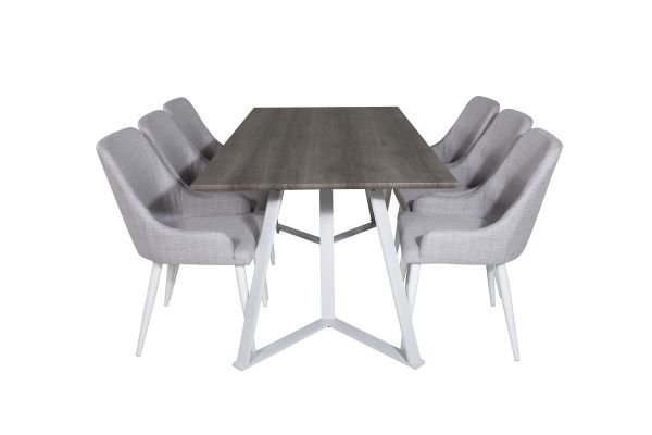 Imagine Te rog să traduci complet Marina Dining Table - Gri "stejar" / Picioare albe + Scaun de masă Plaza - Picioare albe - Țesătură gri deschis_6