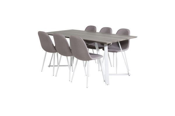 Imagine Masa de dining Marina - Gri "stejar" / Picioare albe + Scaun Polar - Material gri Picioare albe _6