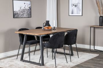 Imagine Masa de dining Inca - 160/200*85*H75 - Stejar / Negru +Scaun de dining - Picioare Negre - Catifea Neagra_4