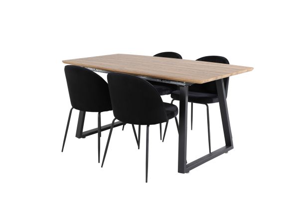 Imagine Masa de dining Inca - 160/200*85*H75 - Stejar / Negru +Scaun de dining - Picioare Negre - Catifea Neagra_4