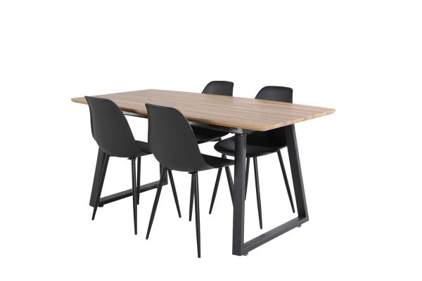 Imagine Masa de dining Inca - 160/200*85*H75 - Stejar / Negru + Scaun de dining din plastic Polar - Picioare negre / Plastic negru_4