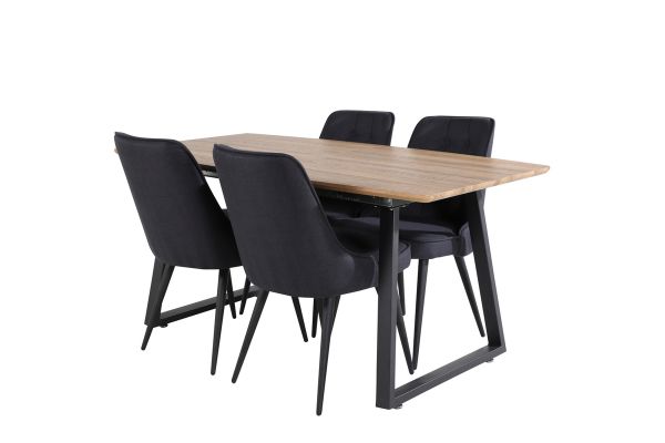 Imagine Masa de dining Inca - 160/200*85*H75 - Stejar/Negru+ Scaun de dining deluxe Velur - Picioare Negre - Material Negru_4